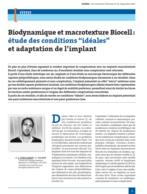 Biodynamique et macrotexture Biocell – étude des conditions idéales et adaptation de l’implant